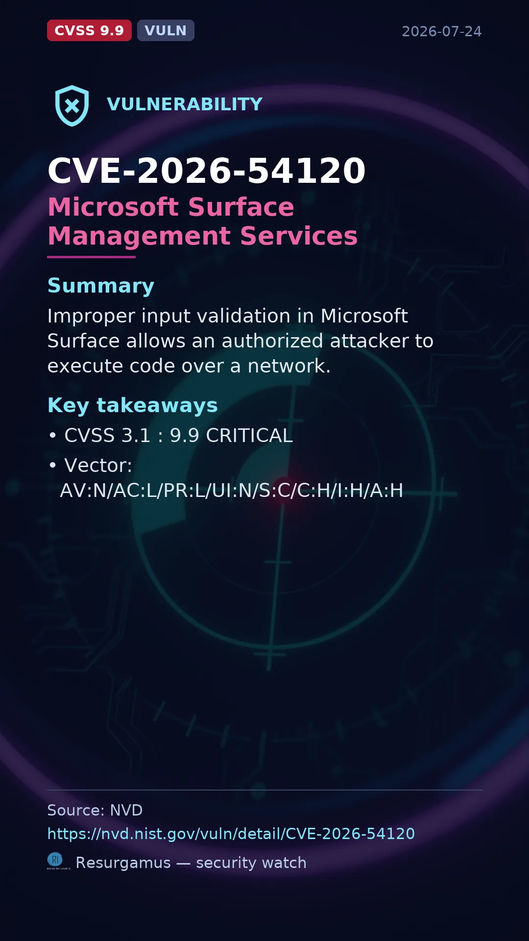 CVE-2026-54120 - Microsoft Surface Management Services vulnerability