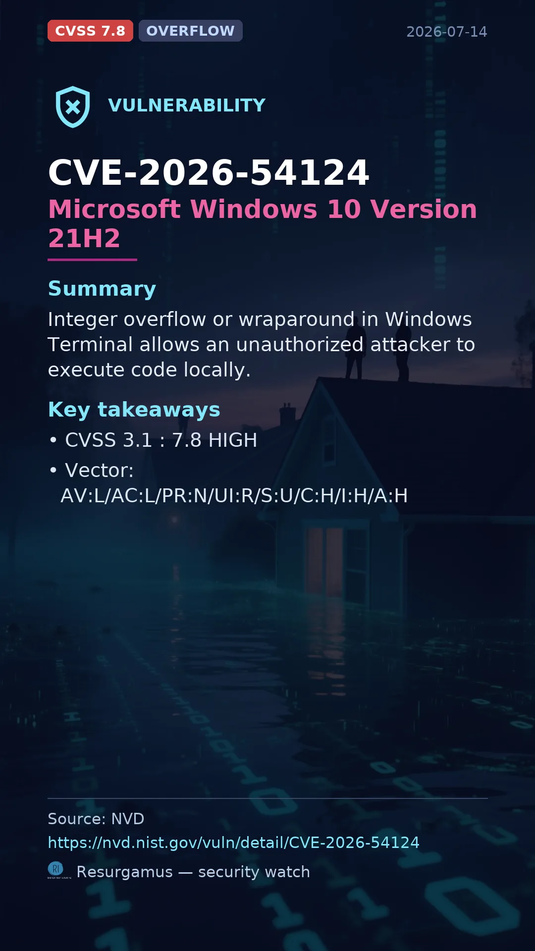 CVE-2026-54124 Microsoft Windows 10 Version 21H2 Vulnerability