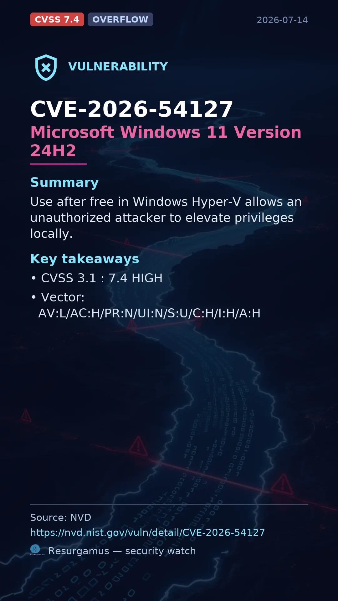 CVE-2026-54127 Microsoft Windows 11 Version 24H2 Vulnerability