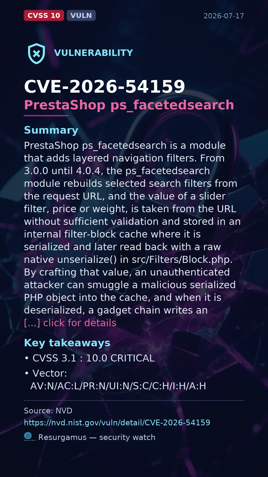 CVE-2026-54159 PrestaShop ps_facetedsearch Vulnerability