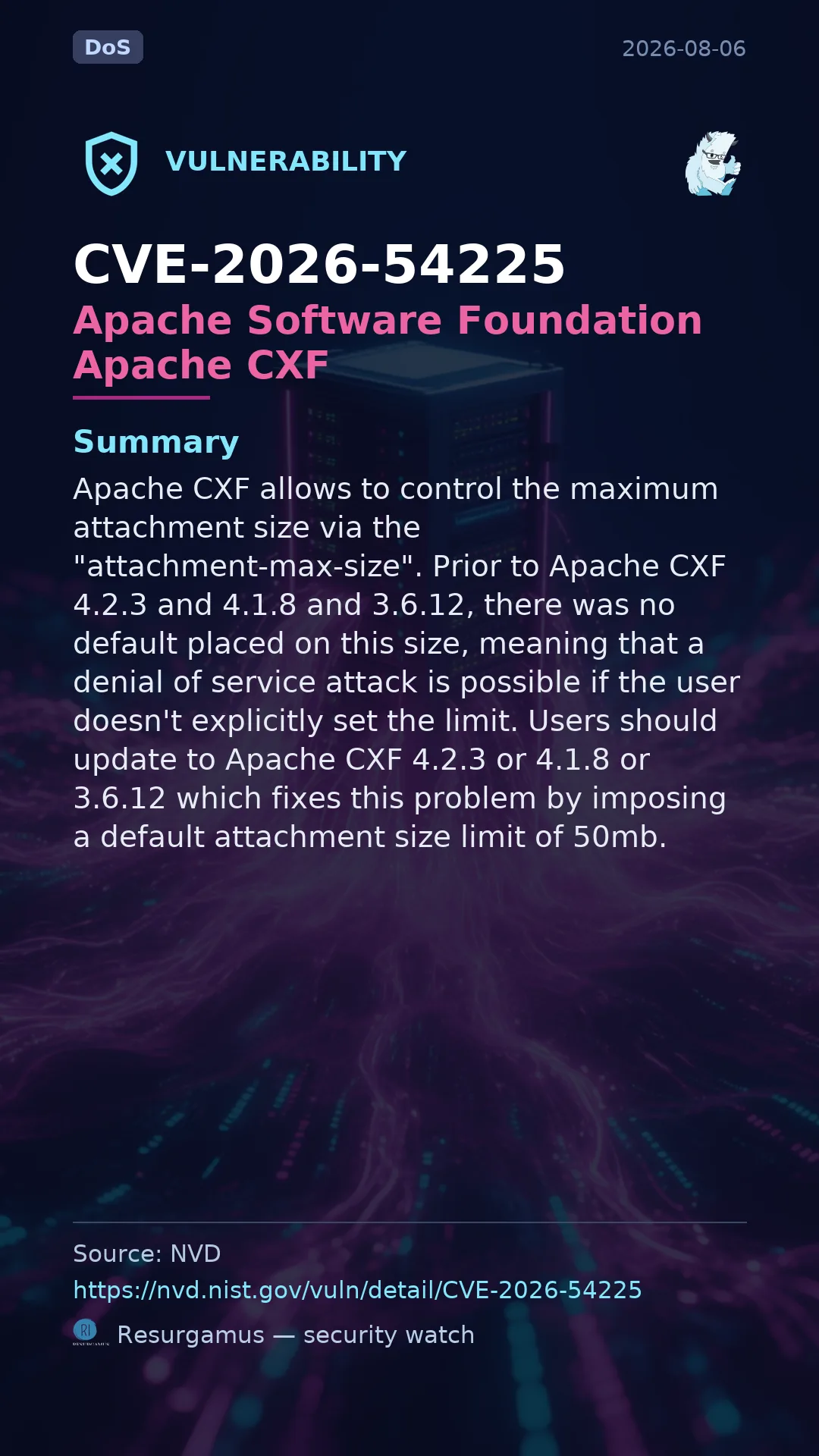 CVE-2026-54225 Apache Software Foundation Apache CXF Vulnerability