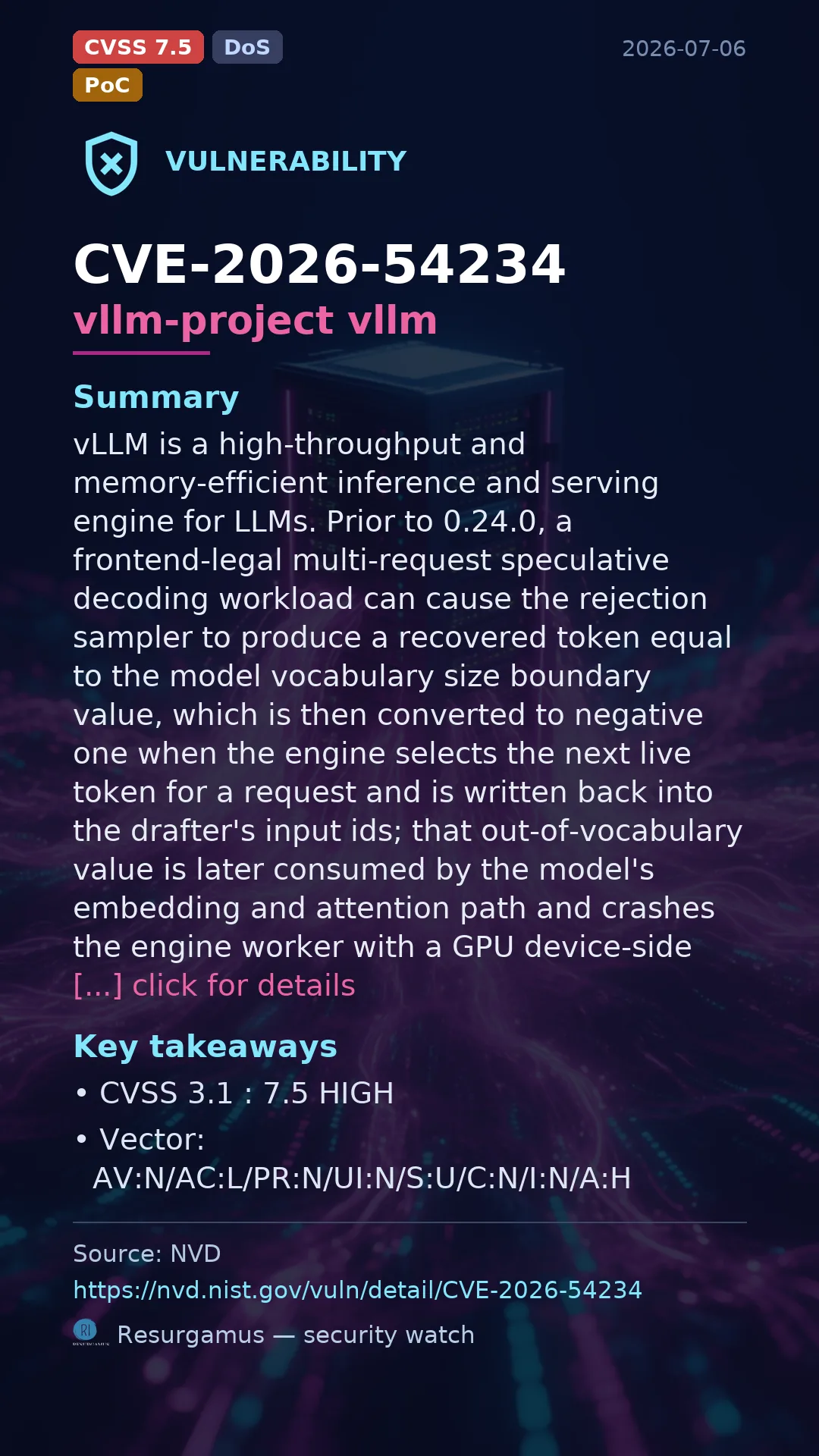 CVE-2026-54234 vllm-project vllm Vulnerability