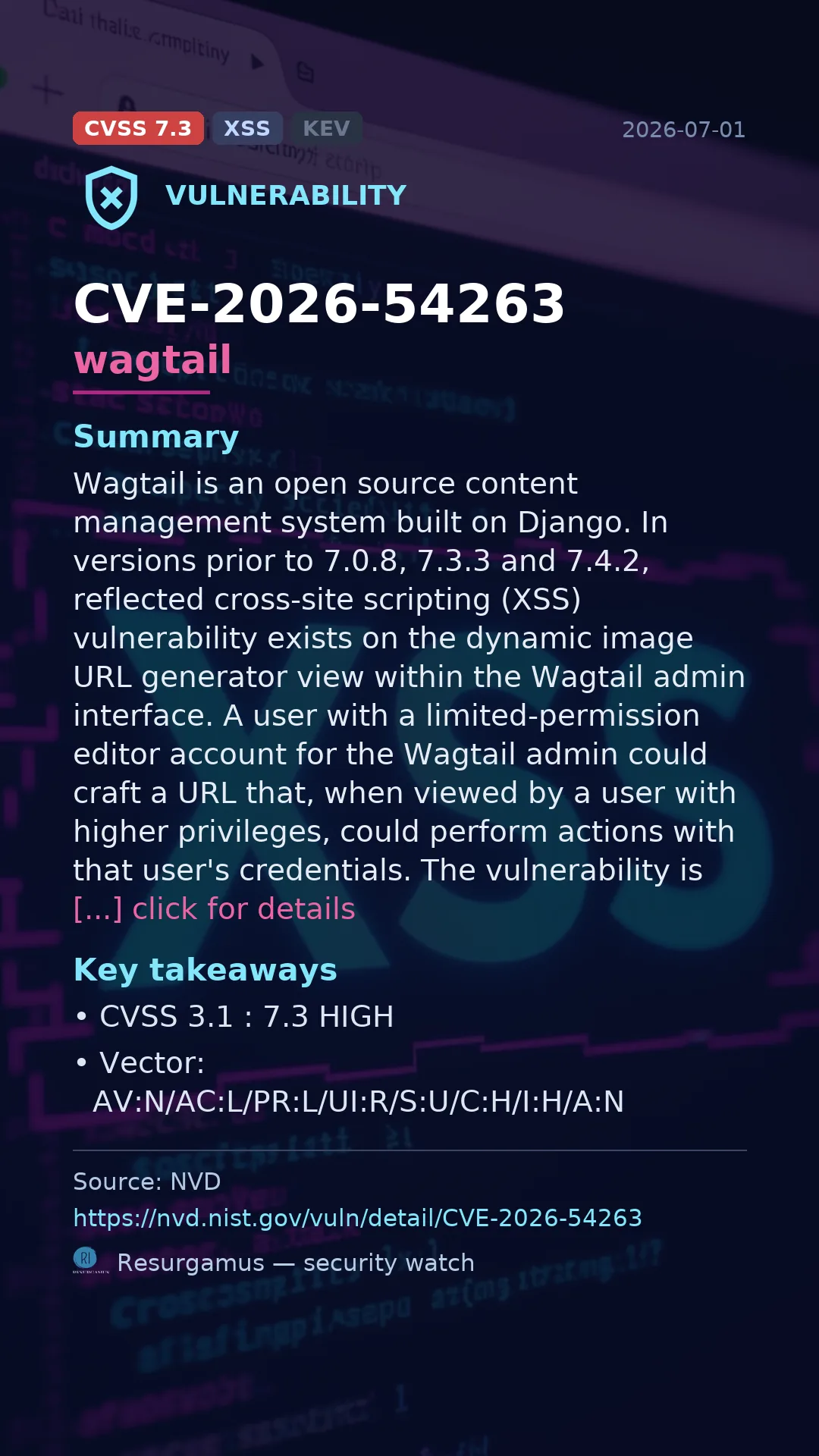 CVE-2026-54263 wagtail Vulnerability