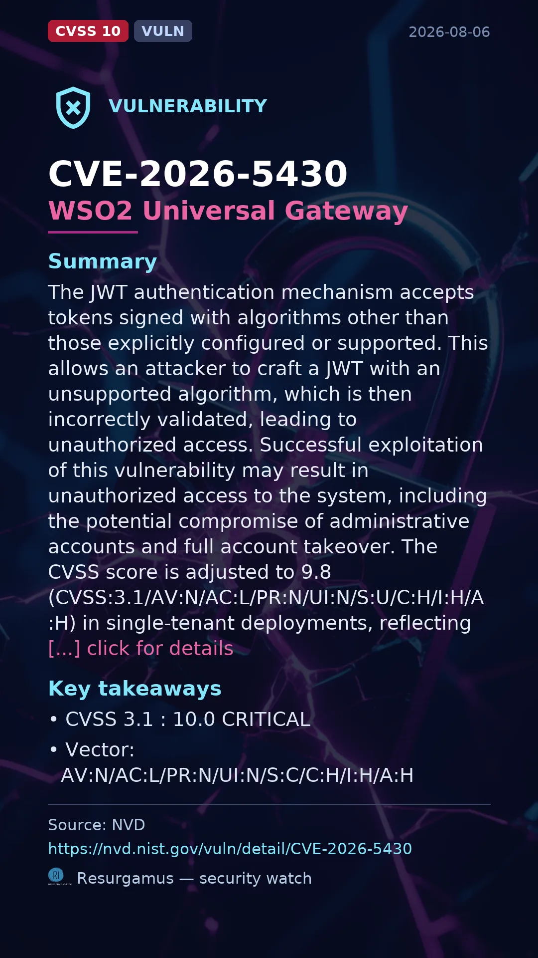 CVE-2026-5430 WSO2 Universal Gateway Vulnerability