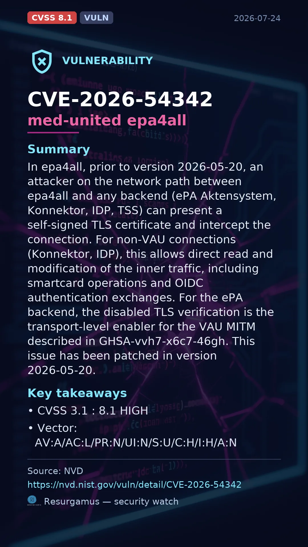 CVE-2026-54342 - med-united epa4all vulnerability