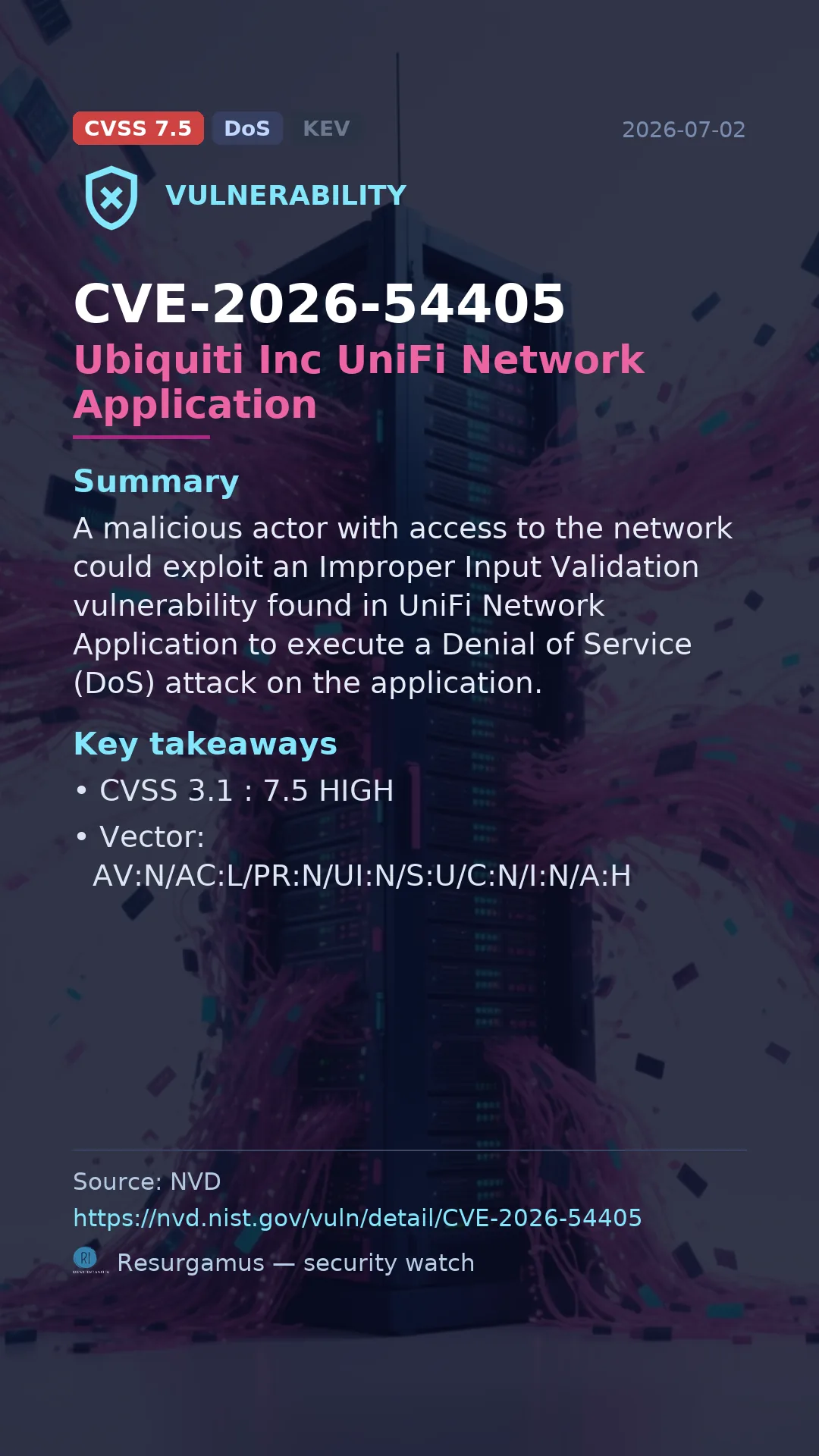 CVE-2026-54405 Ubiquiti Inc UniFi Network Application Vulnerability