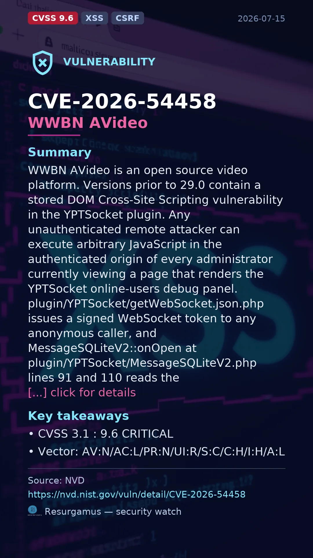 CVE-2026-54458 WWBN AVideo Vulnerability