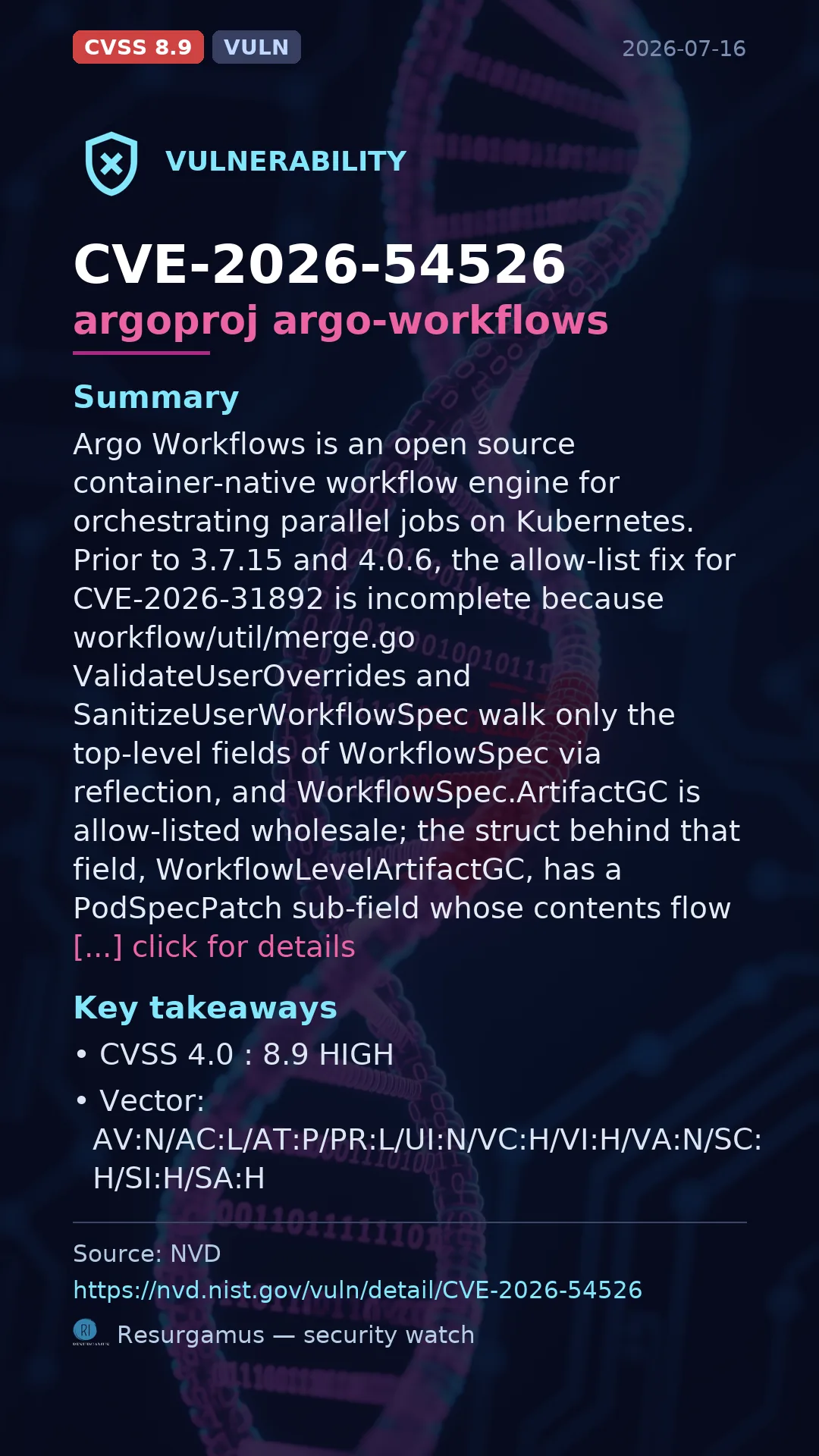 CVE-2026-54526 argoproj argo-workflows Vulnerability