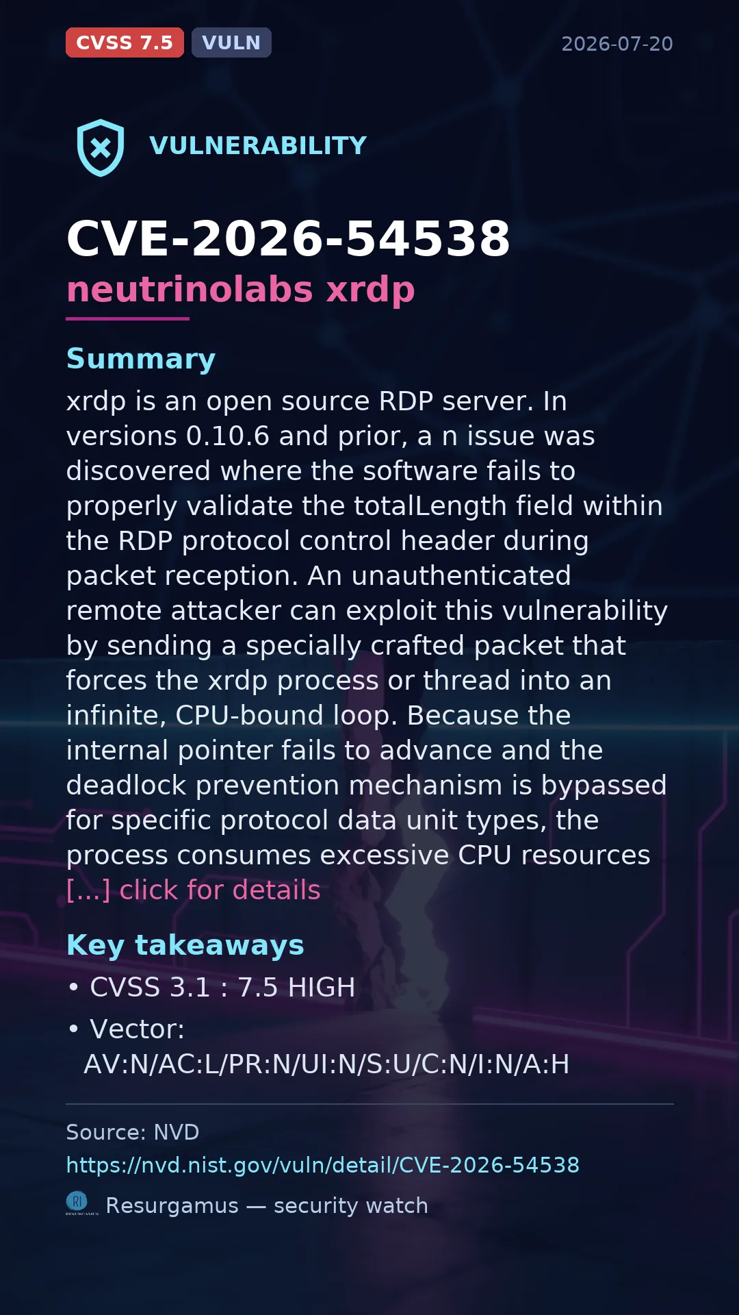 CVE-2026-54538 neutrinolabs xrdp Vulnerability