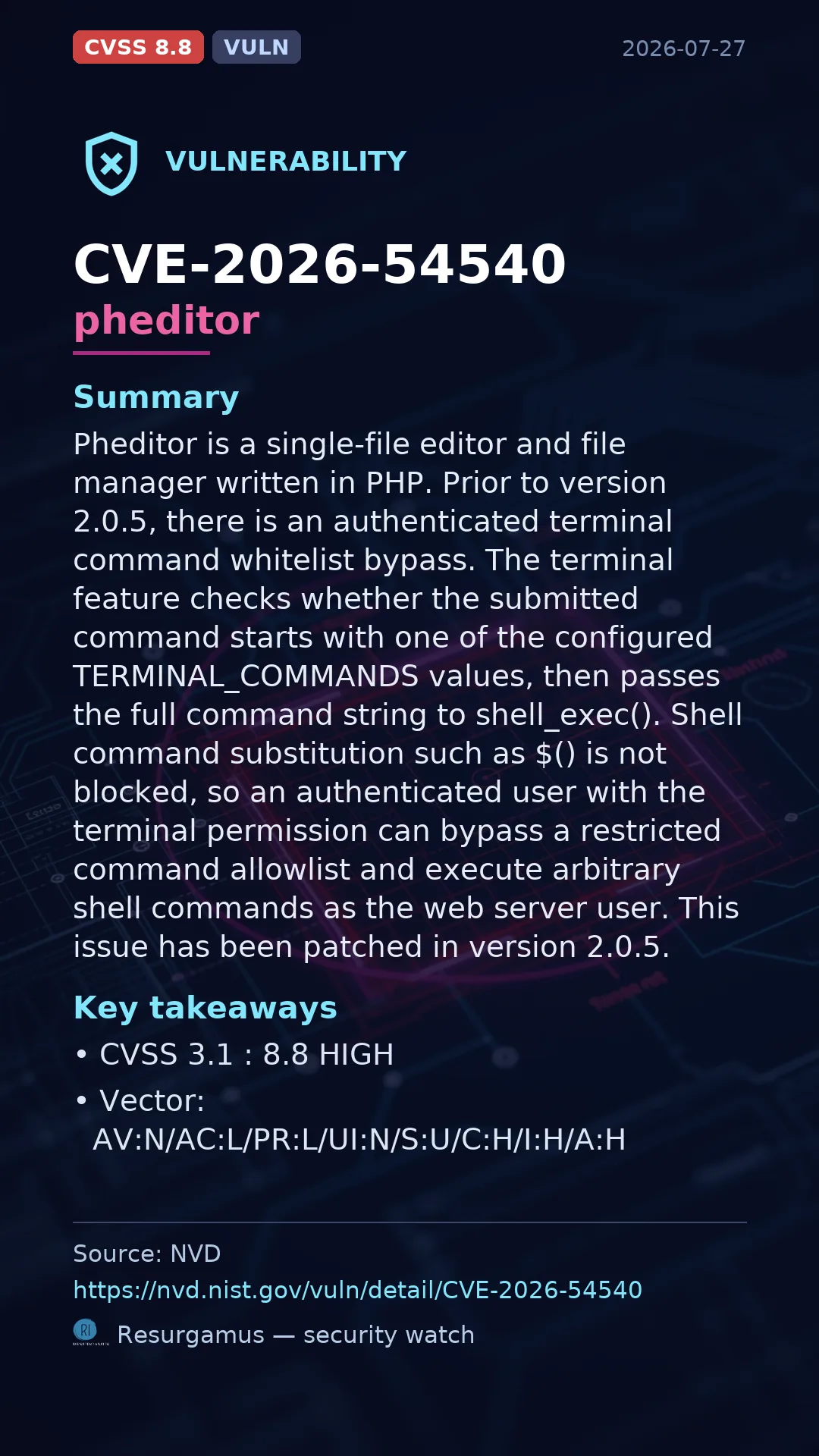 CVE-2026-54540 pheditor Vulnerability