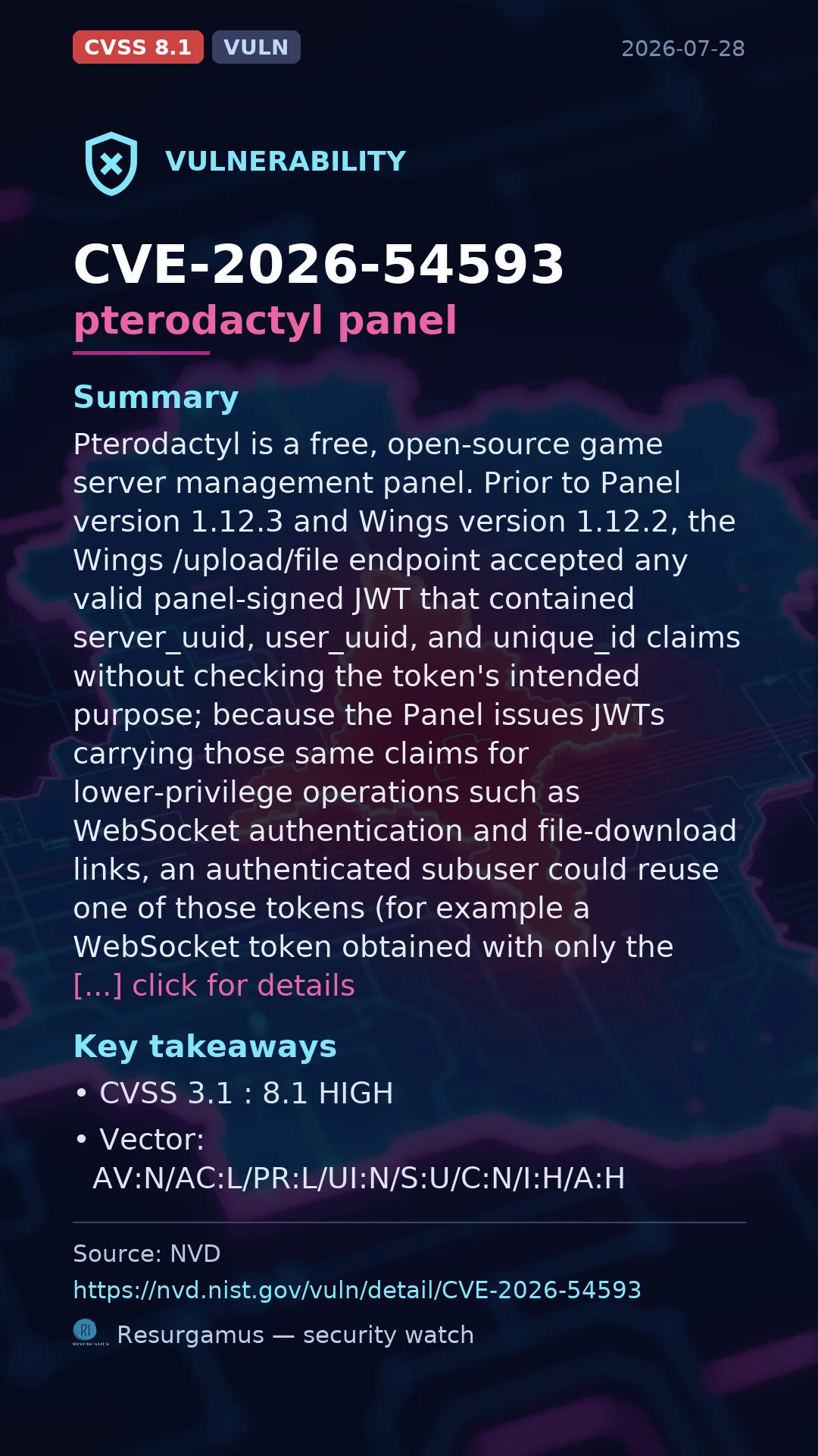 CVE-2026-54593 pterodactyl panel Vulnerability