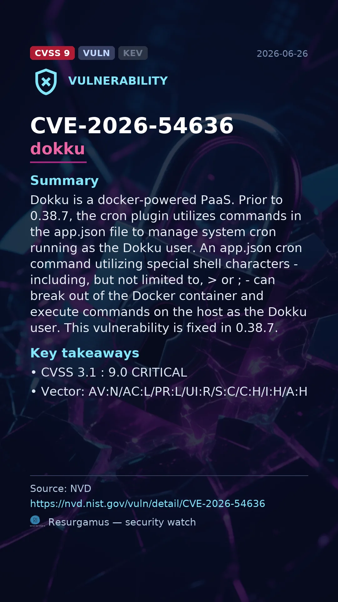 CVE-2026-54636 dokku Vulnerability