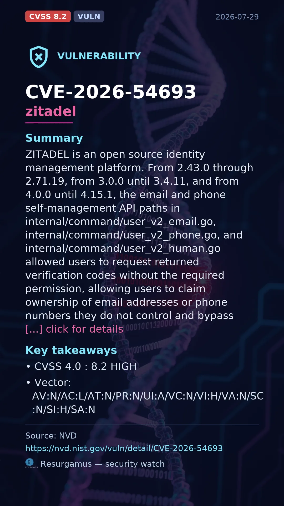 CVE-2026-54693 zitadel Vulnerability
