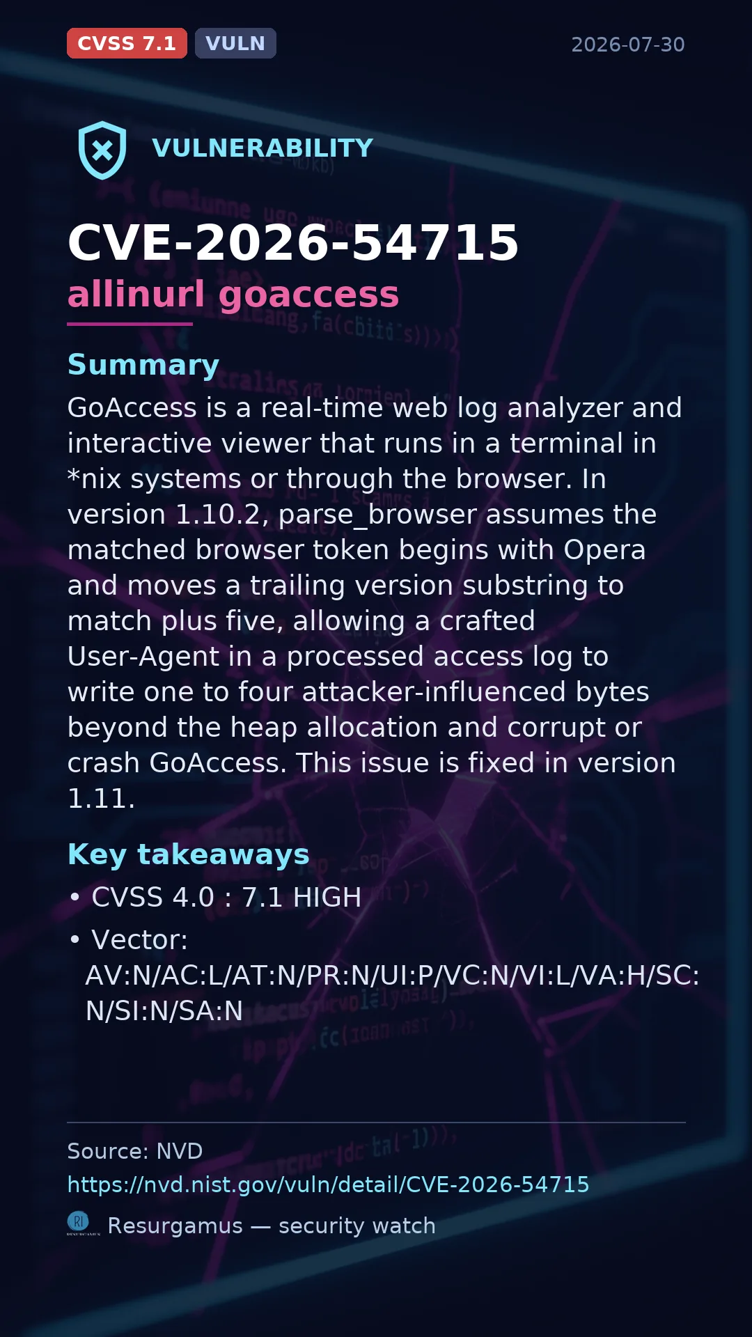 CVE-2026-54715 allinurl goaccess Vulnerability