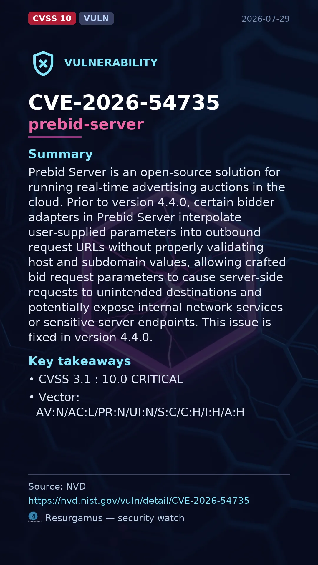 CVE-2026-54735 prebid-server Vulnerability