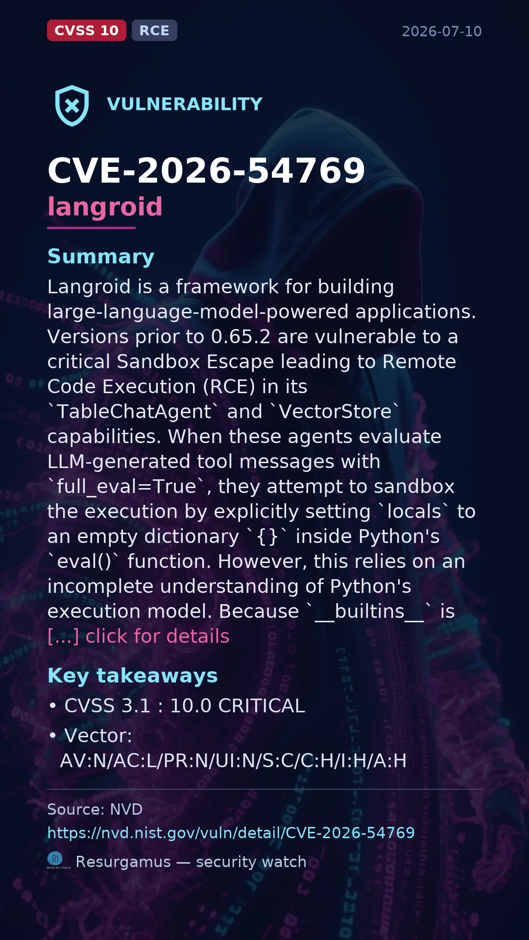 CVE-2026-54769 langroid Vulnerability