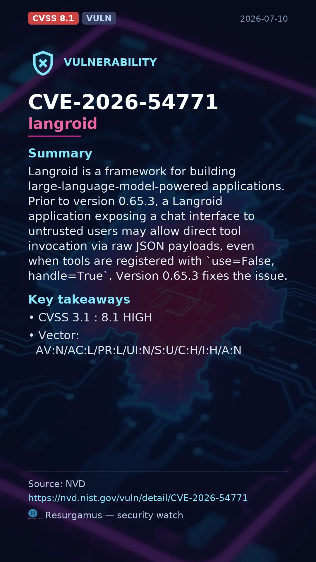 CVE-2026-54771 langroid Vulnerability