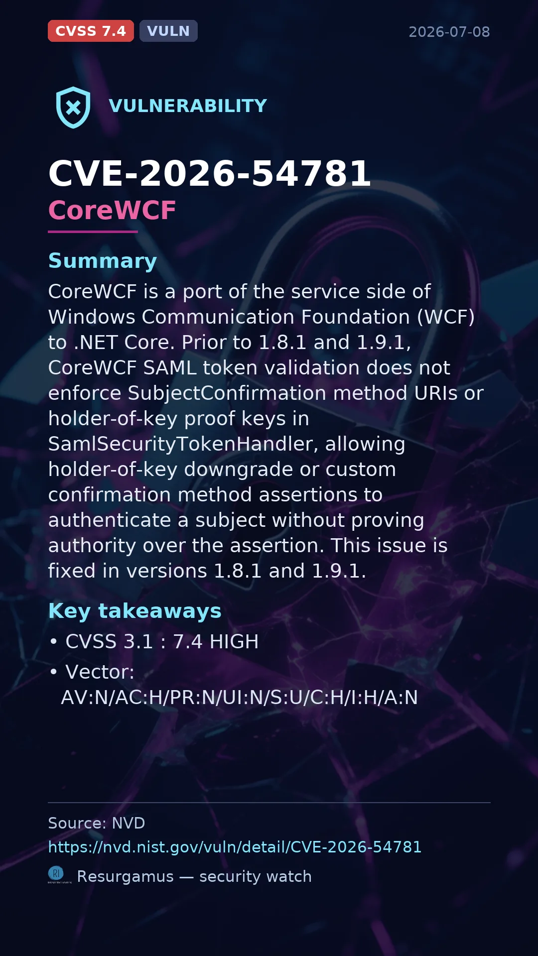 CVE-2026-54781 CoreWCF Vulnerability