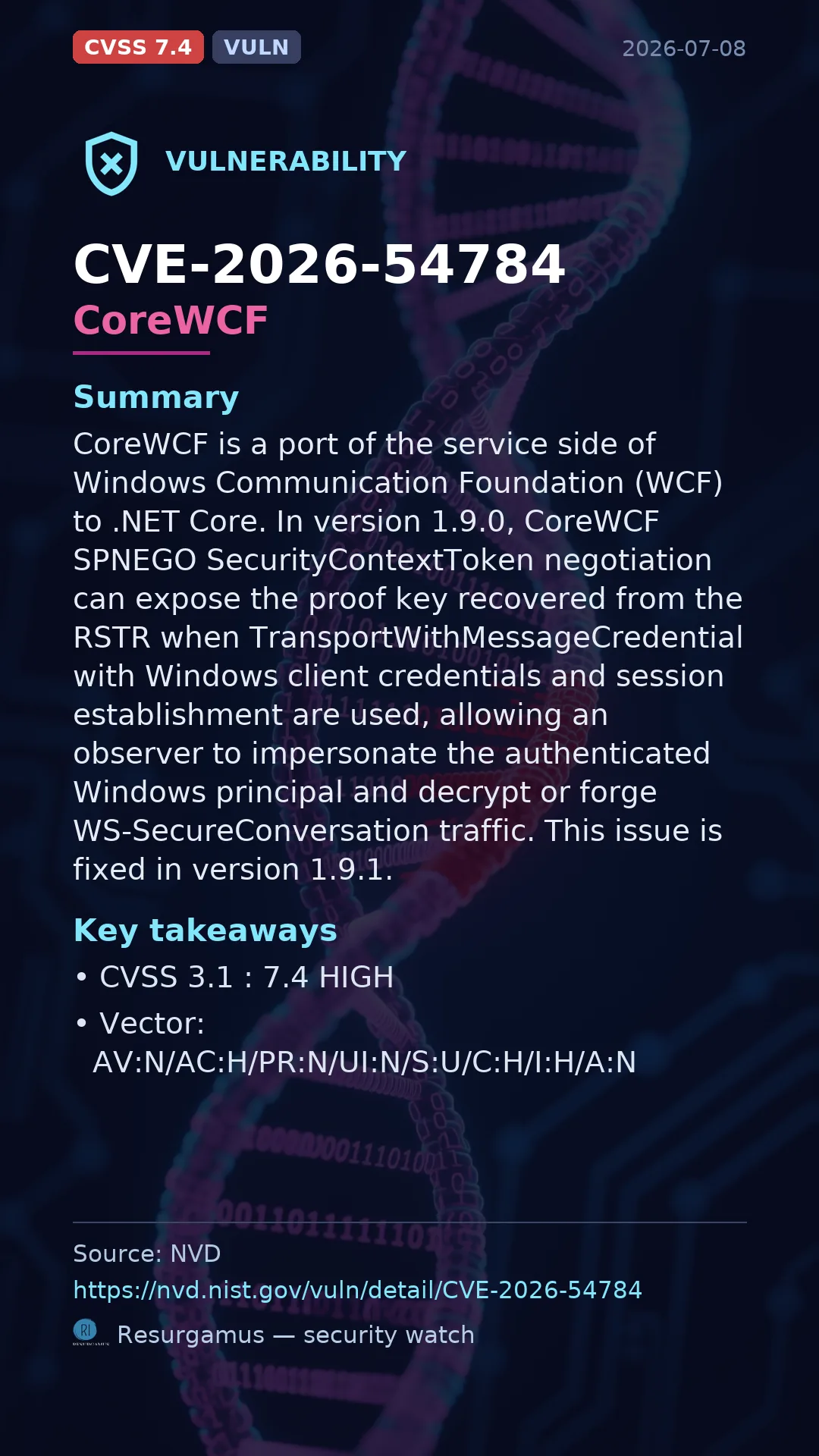 CVE-2026-54784 CoreWCF Vulnerability
