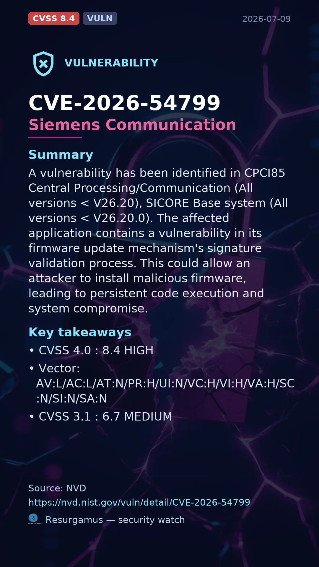 CVE-2026-54799 Siemens Communication Vulnerability