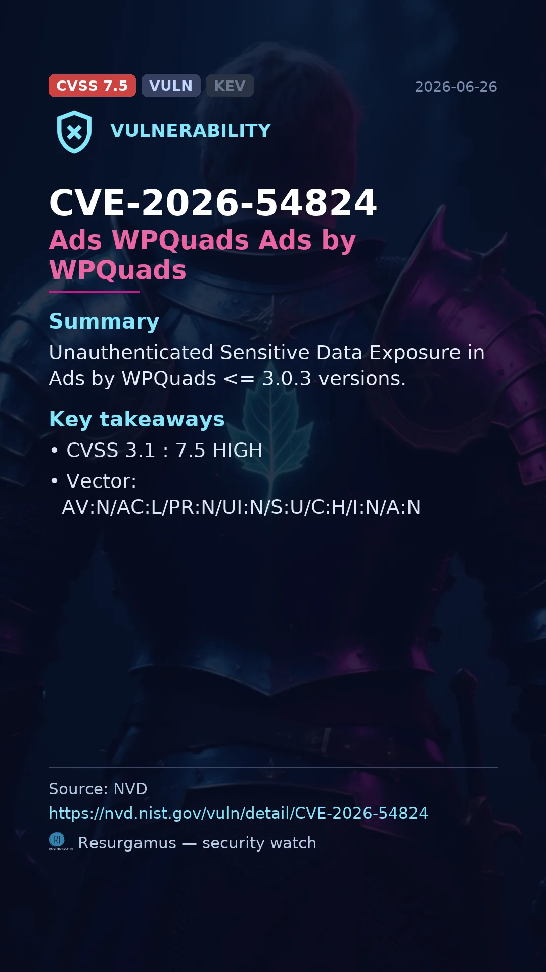 CVE-2026-54824 Ads WPQuads Ads by WPQuads Vulnerability