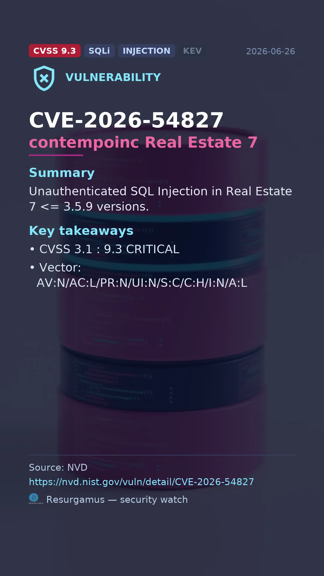 CVE-2026-54827 contempoinc Real Estate 7 Vulnerability
