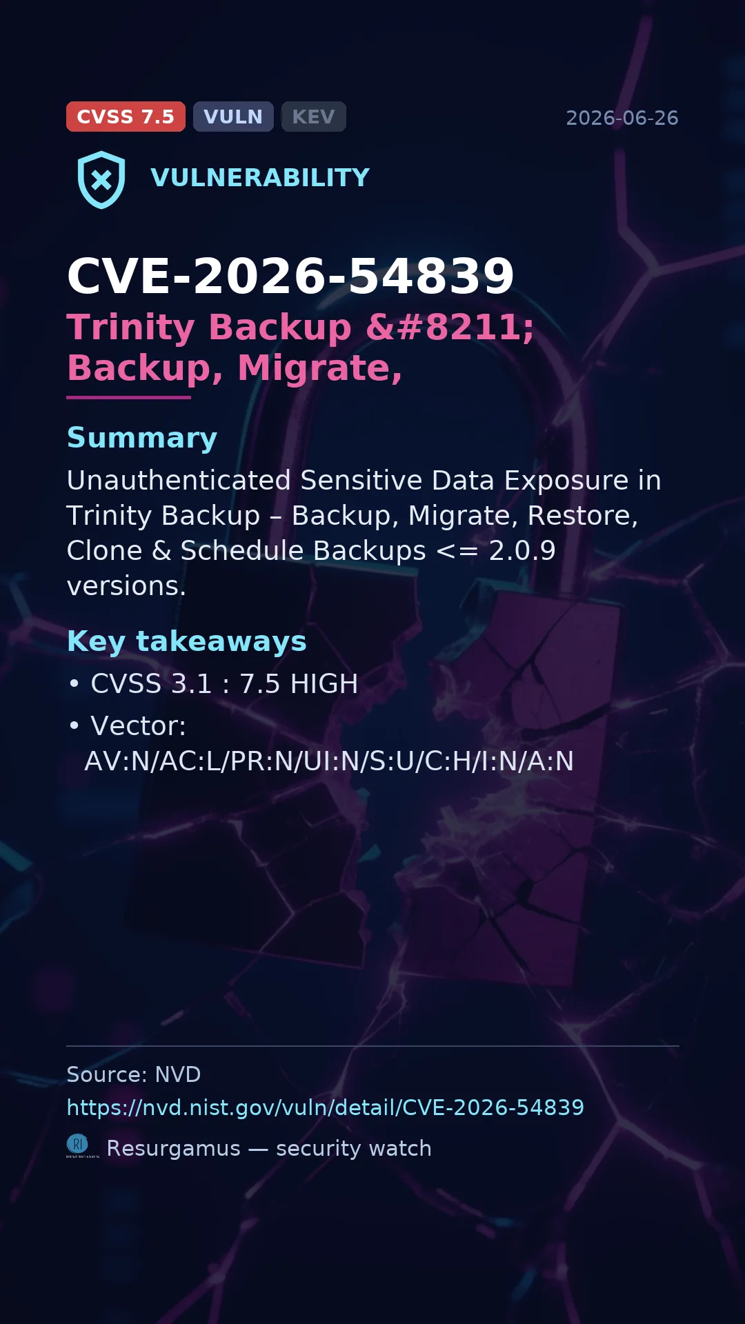 CVE-2026-54839 Trinity Backup – Backup, Migrate,  Vulnerability