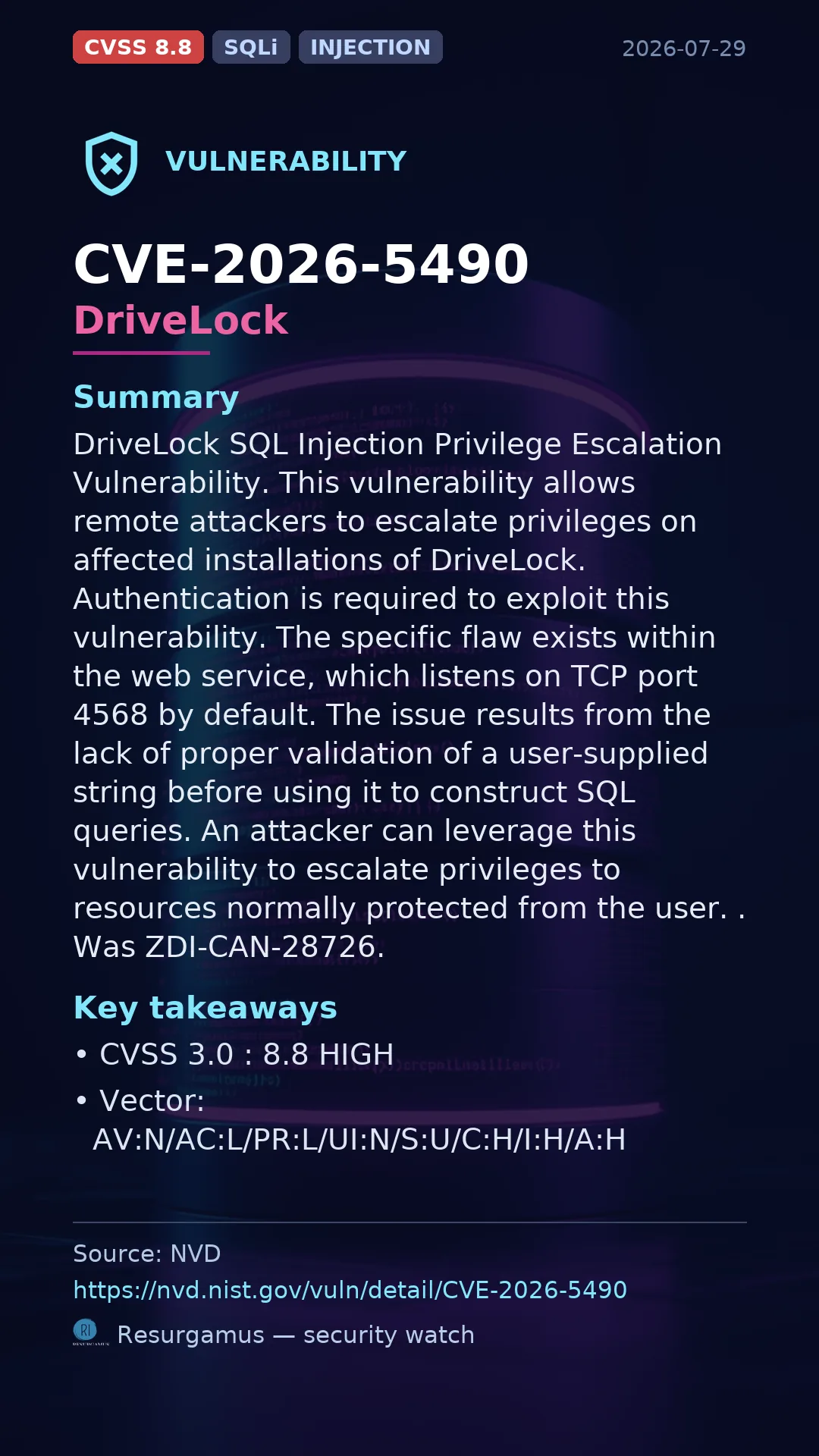 CVE-2026-5490 DriveLock Vulnerability