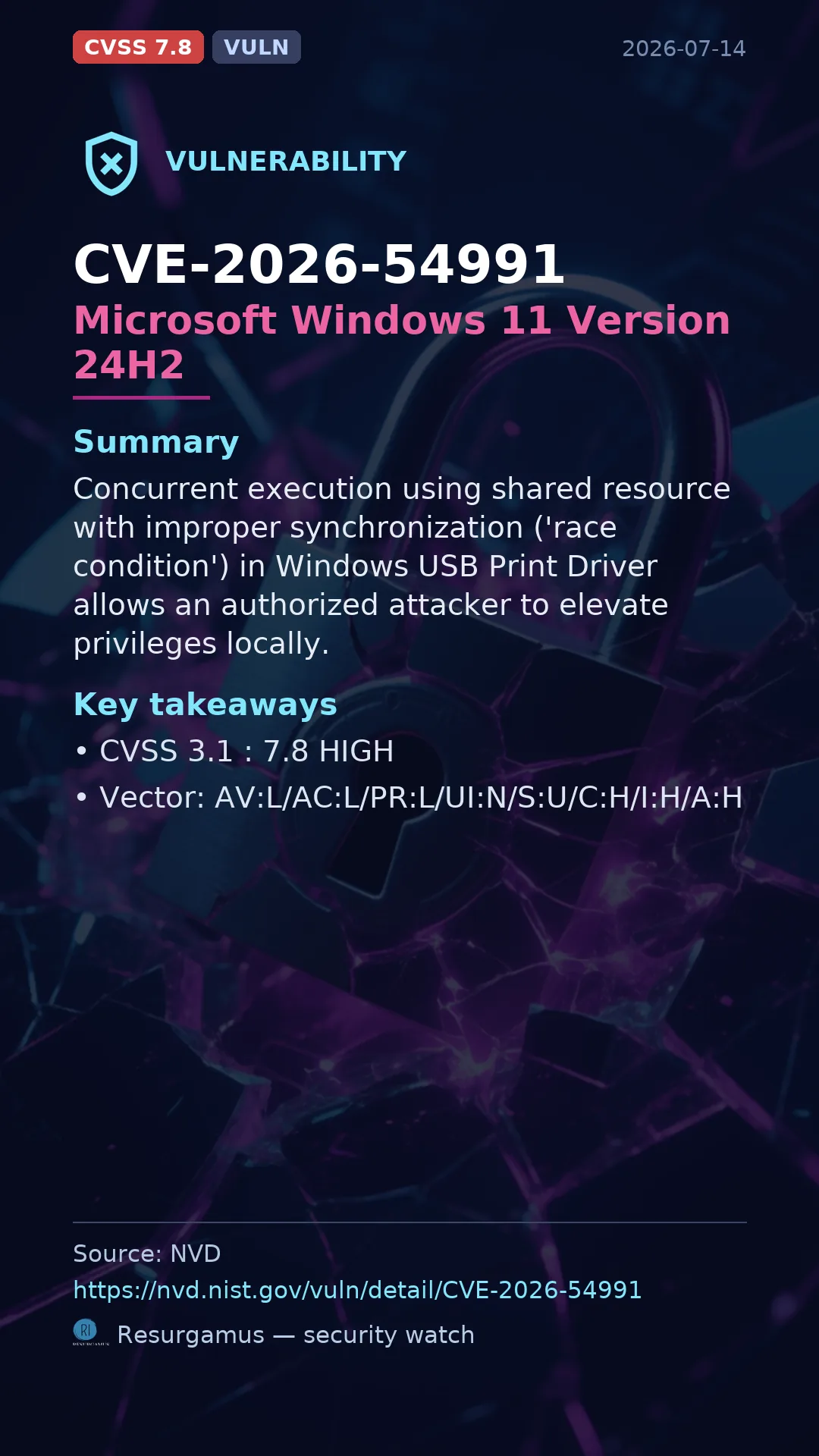 CVE-2026-54991 Microsoft Windows 11 Version 24H2 Vulnerability