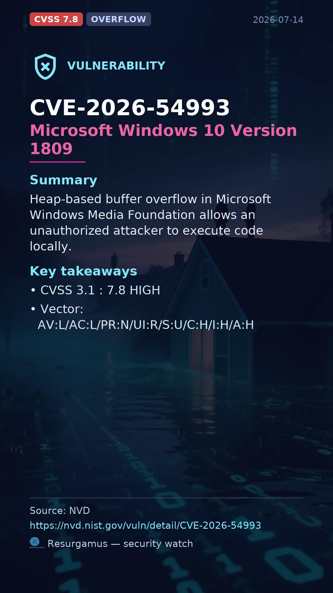 CVE-2026-54993 Microsoft Windows 10 Version 1809 Vulnerability