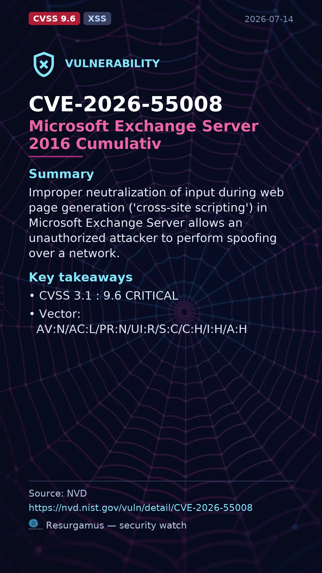 CVE-2026-55008 Microsoft Exchange Server 2016 Cumulativ Vulnerability