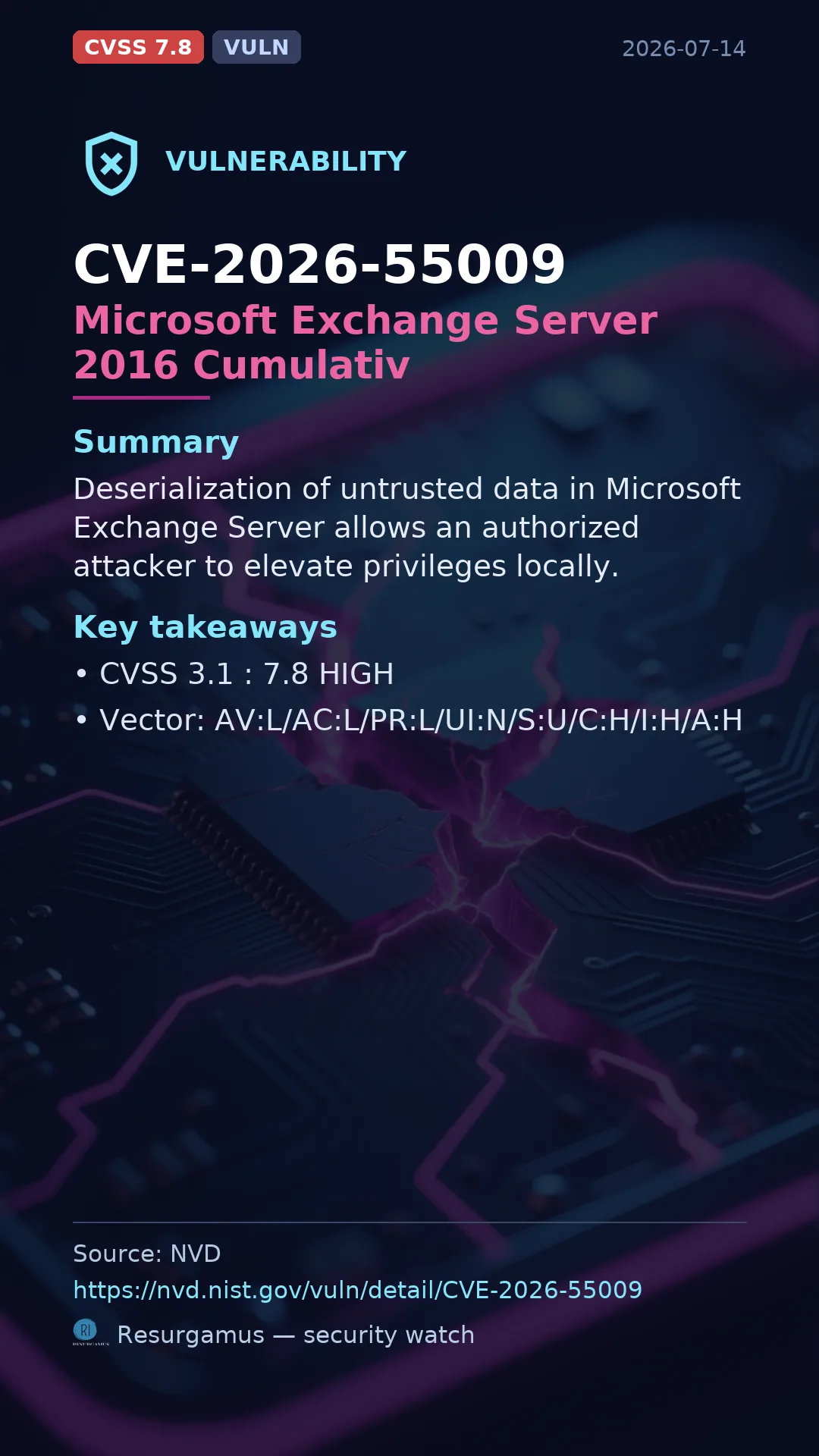 CVE-2026-55009 Microsoft Exchange Server 2016 Cumulativ Vulnerability