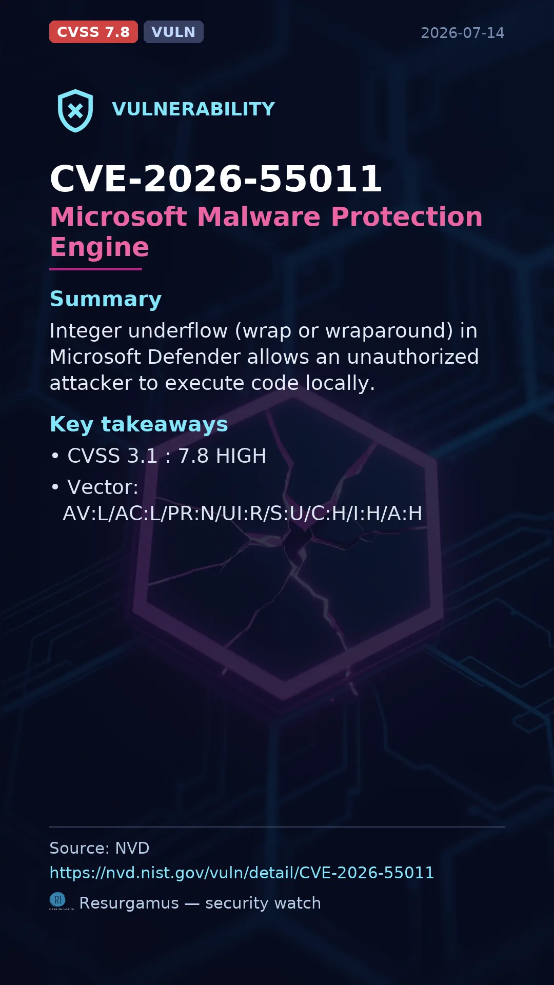 CVE-2026-55011 Microsoft Malware Protection Engine Vulnerability
