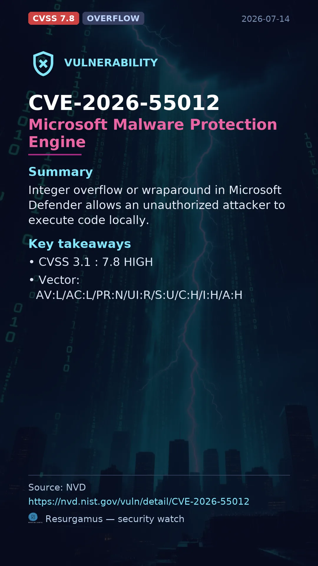 CVE-2026-55012 Microsoft Malware Protection Engine Vulnerability