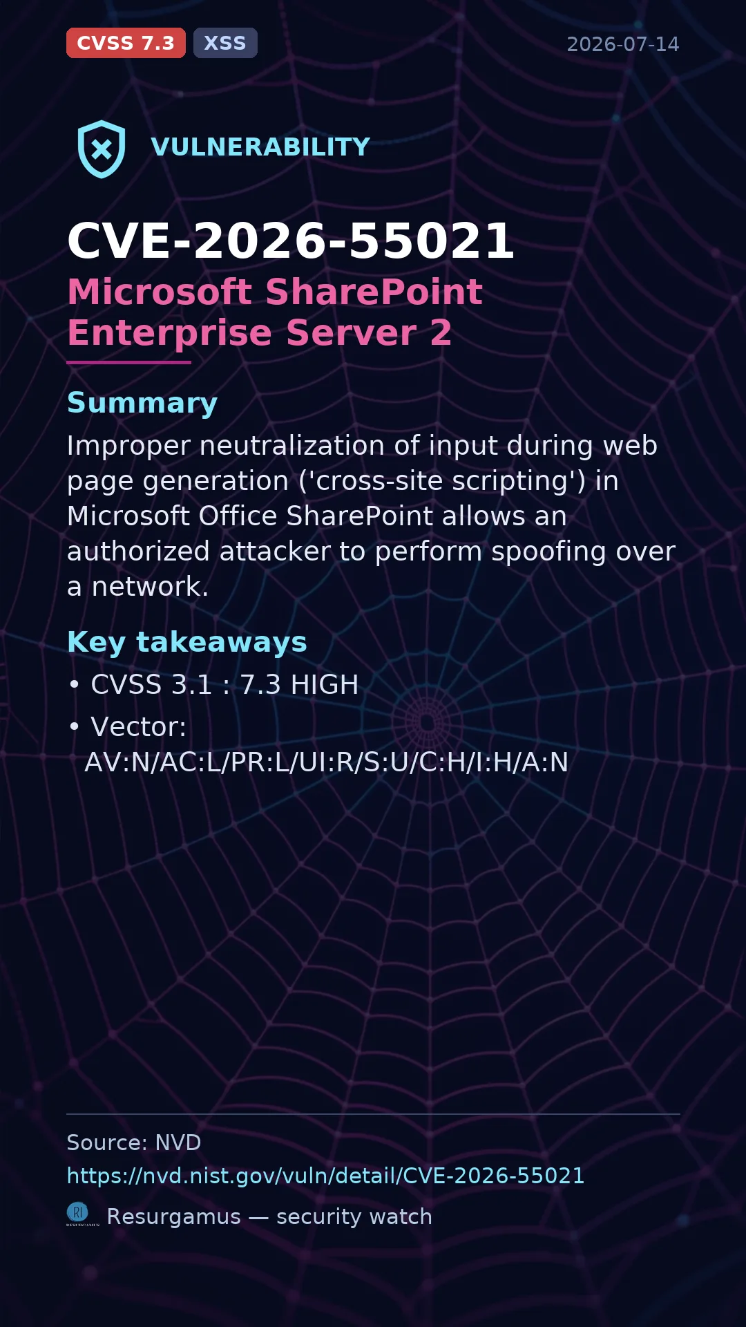 CVE-2026-55021 Microsoft SharePoint Enterprise Server 2 Vulnerability