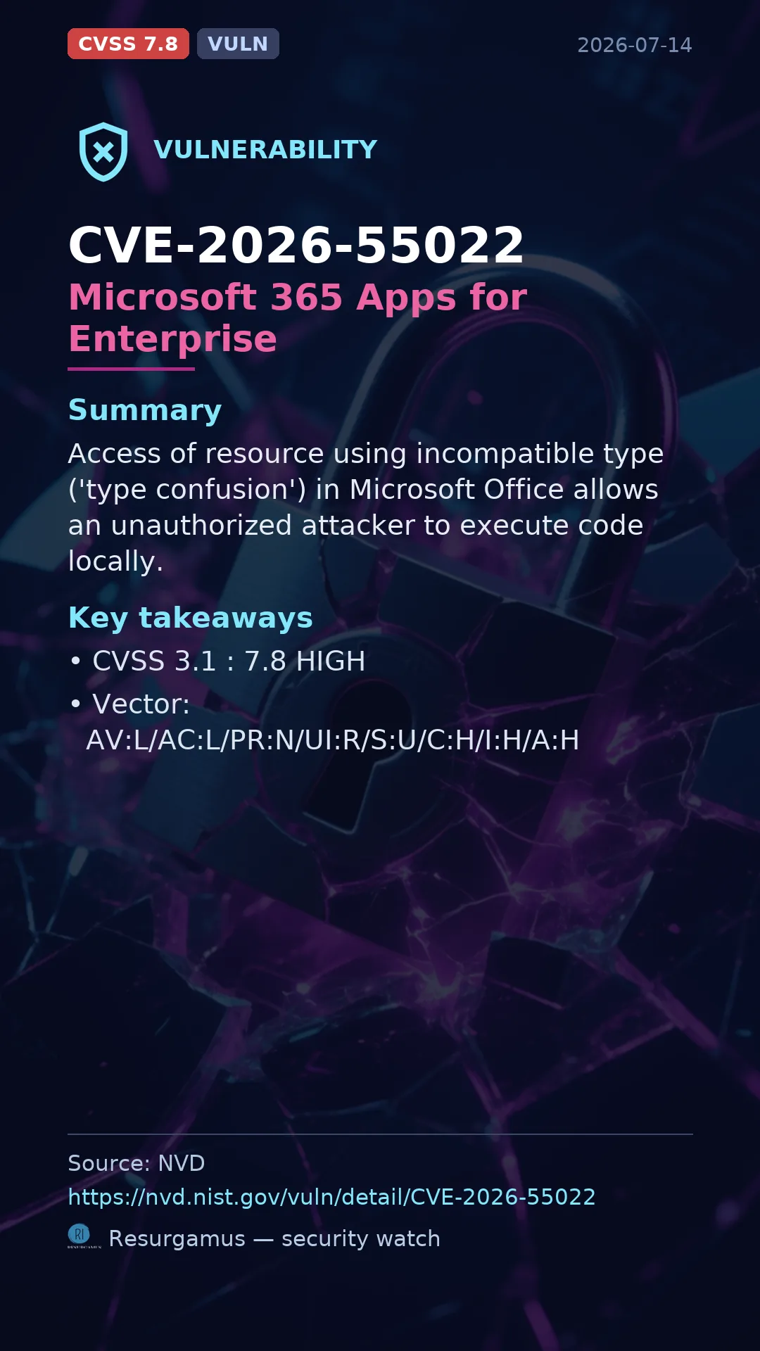 CVE-2026-55022 Microsoft 365 Apps for Enterprise Vulnerability