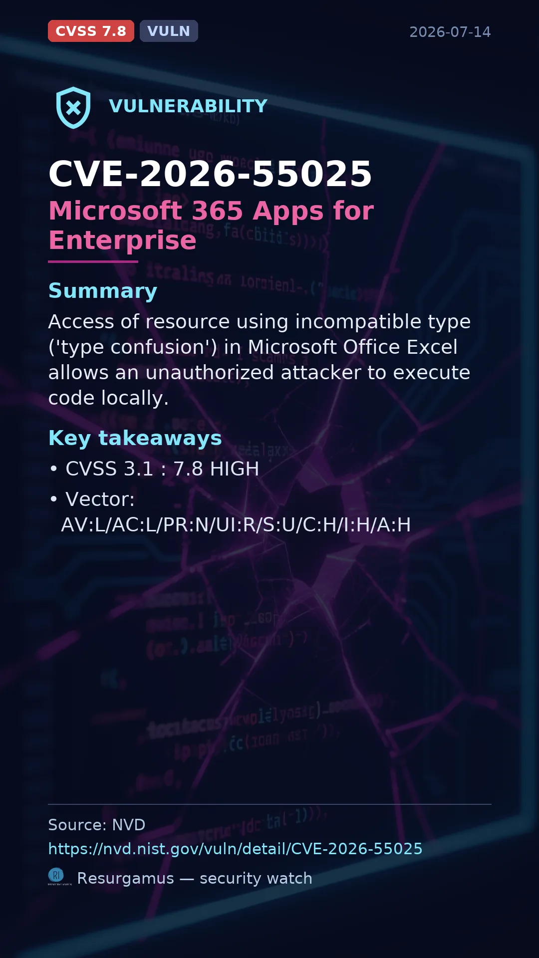 CVE-2026-55025 Microsoft 365 Apps for Enterprise Vulnerability