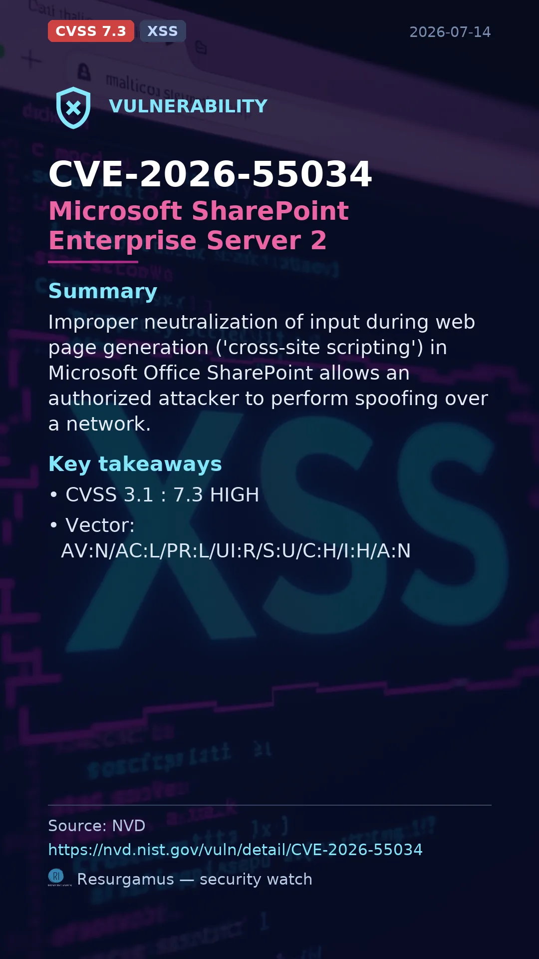 CVE-2026-55034 Microsoft SharePoint Enterprise Server 2 Vulnerability