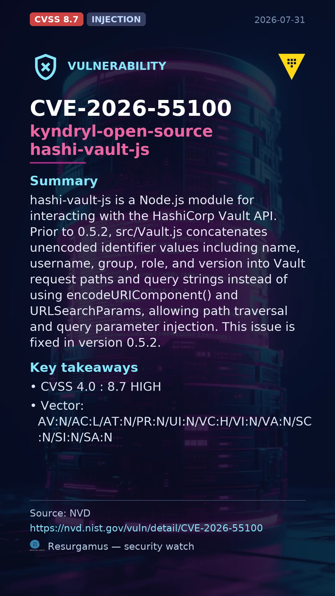CVE-2026-55100 kyndryl-open-source hashi-vault-js Vulnerability
