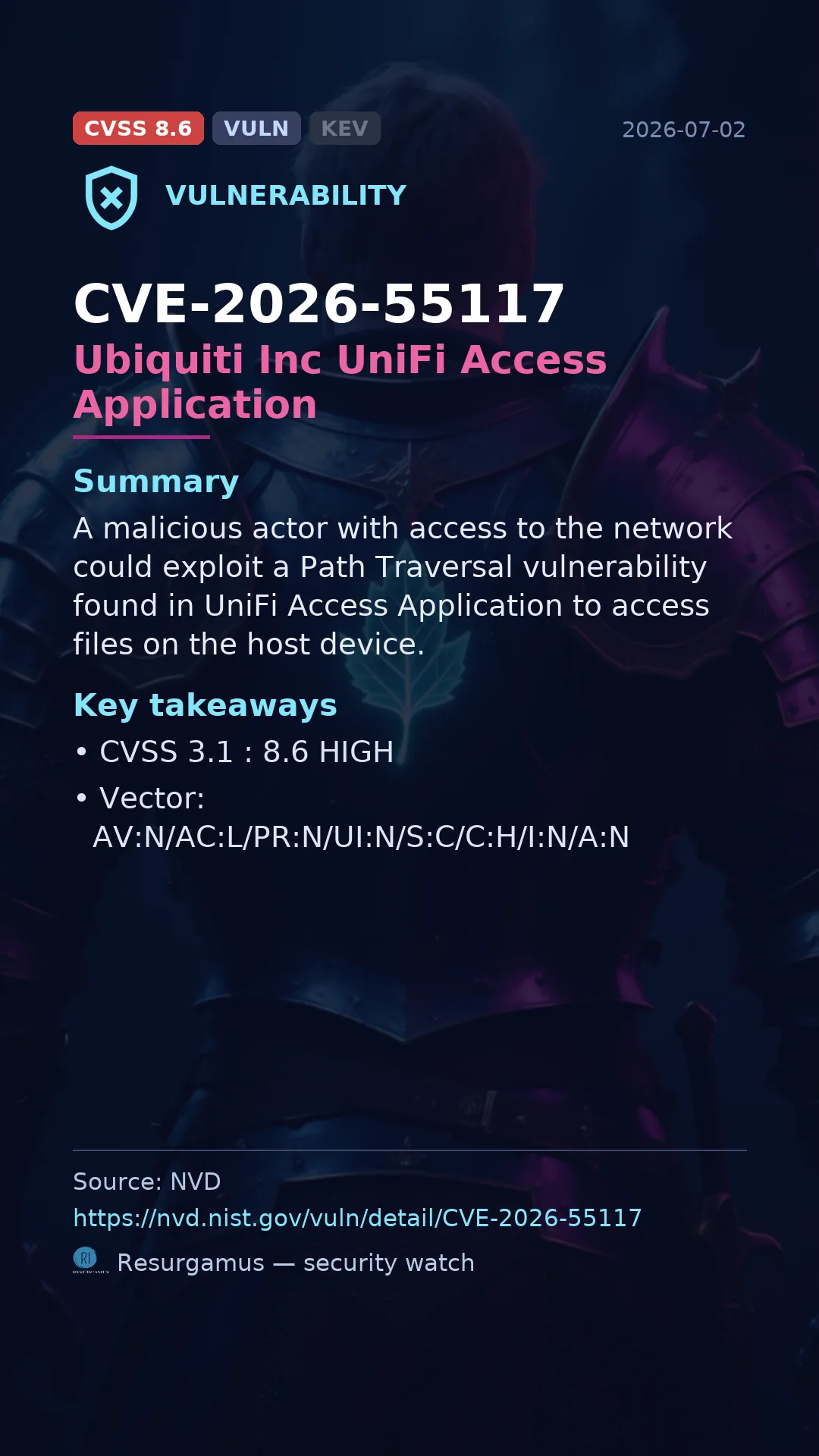CVE-2026-55117 Ubiquiti Inc UniFi Access Application Vulnerability