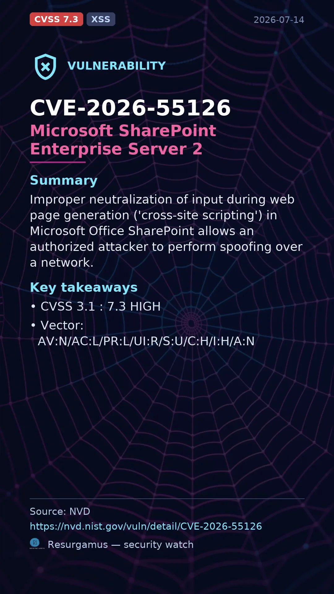 CVE-2026-55126 Microsoft SharePoint Enterprise Server 2 Vulnerability