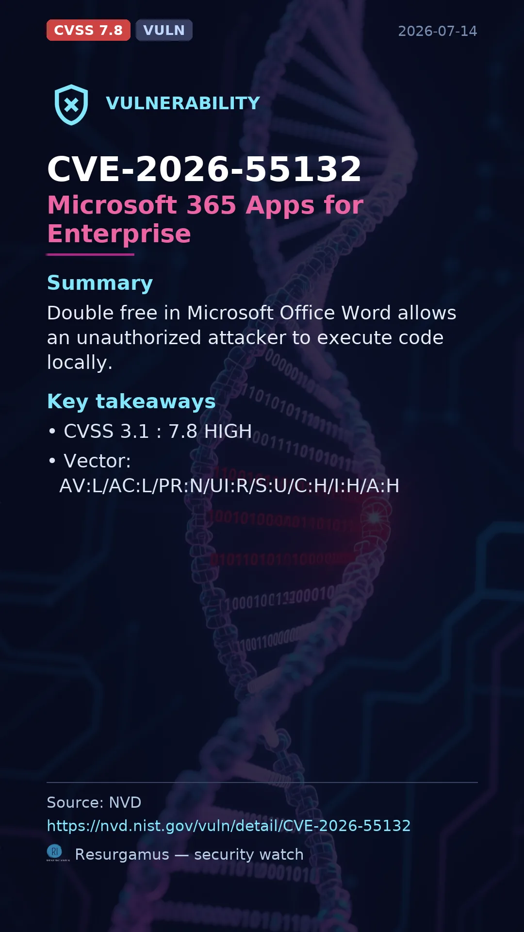 CVE-2026-55132 Microsoft 365 Apps for Enterprise Vulnerability