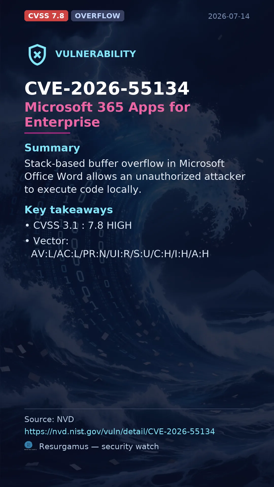 CVE-2026-55134 Microsoft 365 Apps for Enterprise Vulnerability