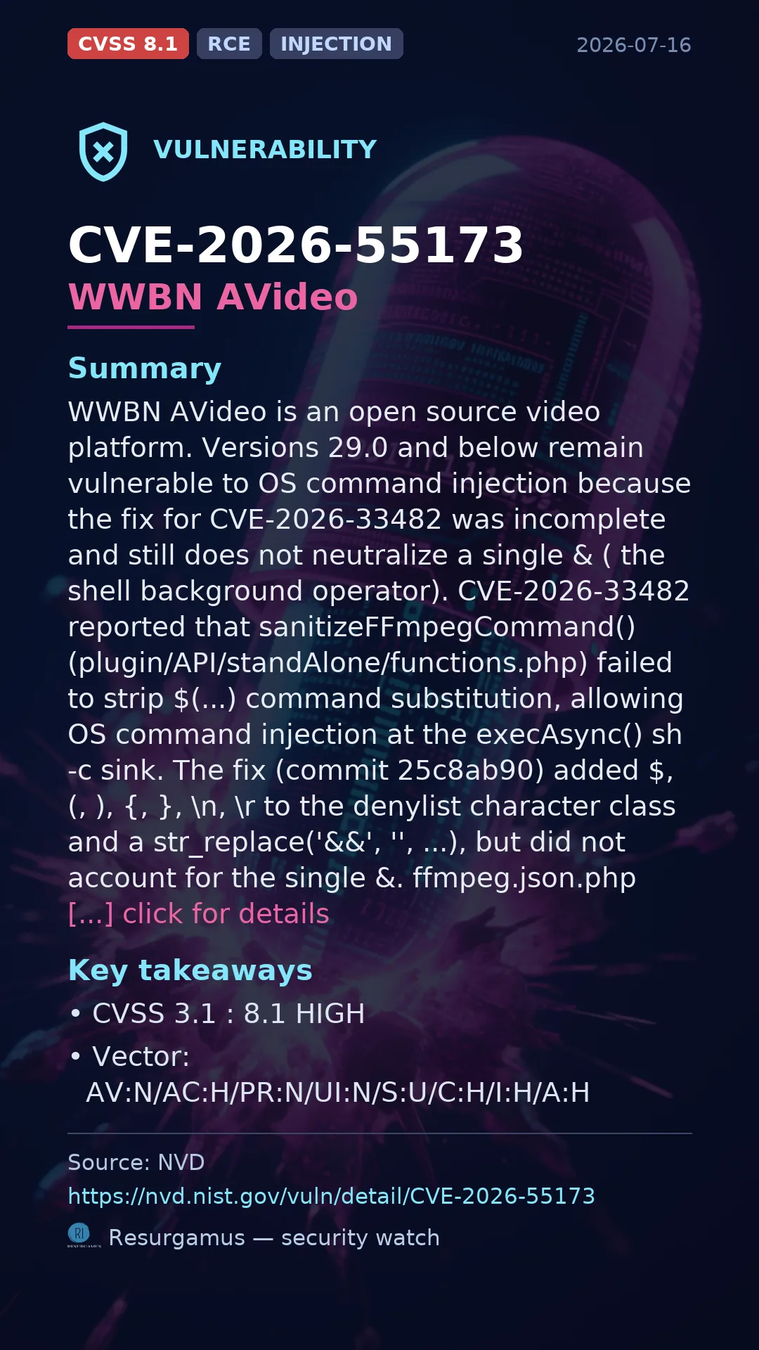 CVE-2026-55173 WWBN AVideo Vulnerability