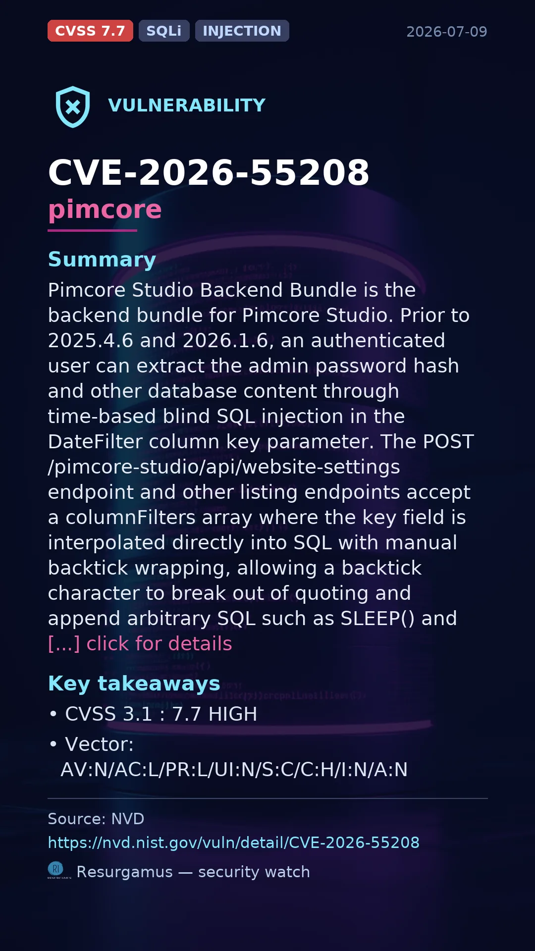 CVE-2026-55208 pimcore Vulnerability