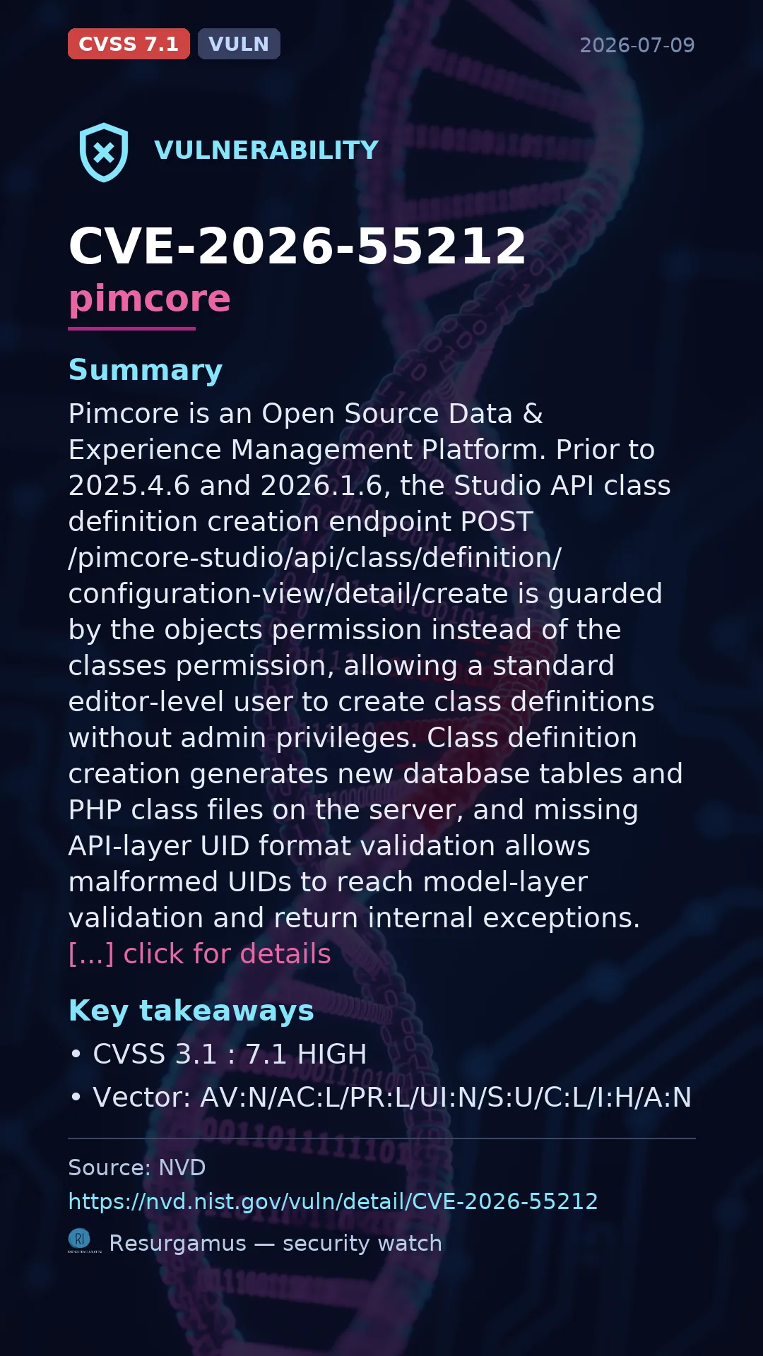CVE-2026-55212 pimcore Vulnerability