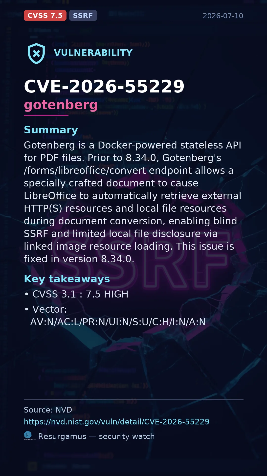 CVE-2026-55229 gotenberg Vulnerability