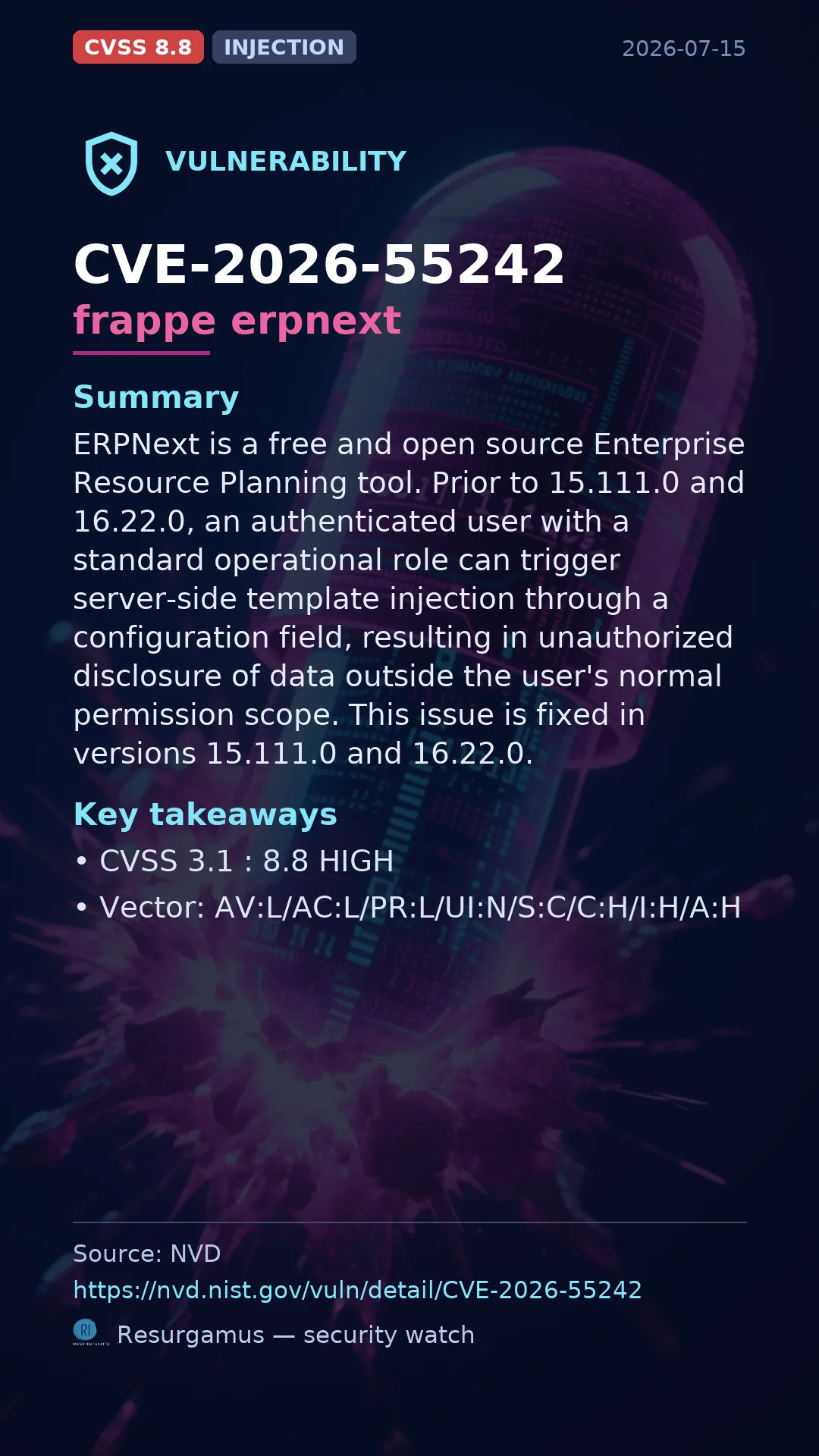 CVE-2026-55242 frappe erpnext Vulnerability