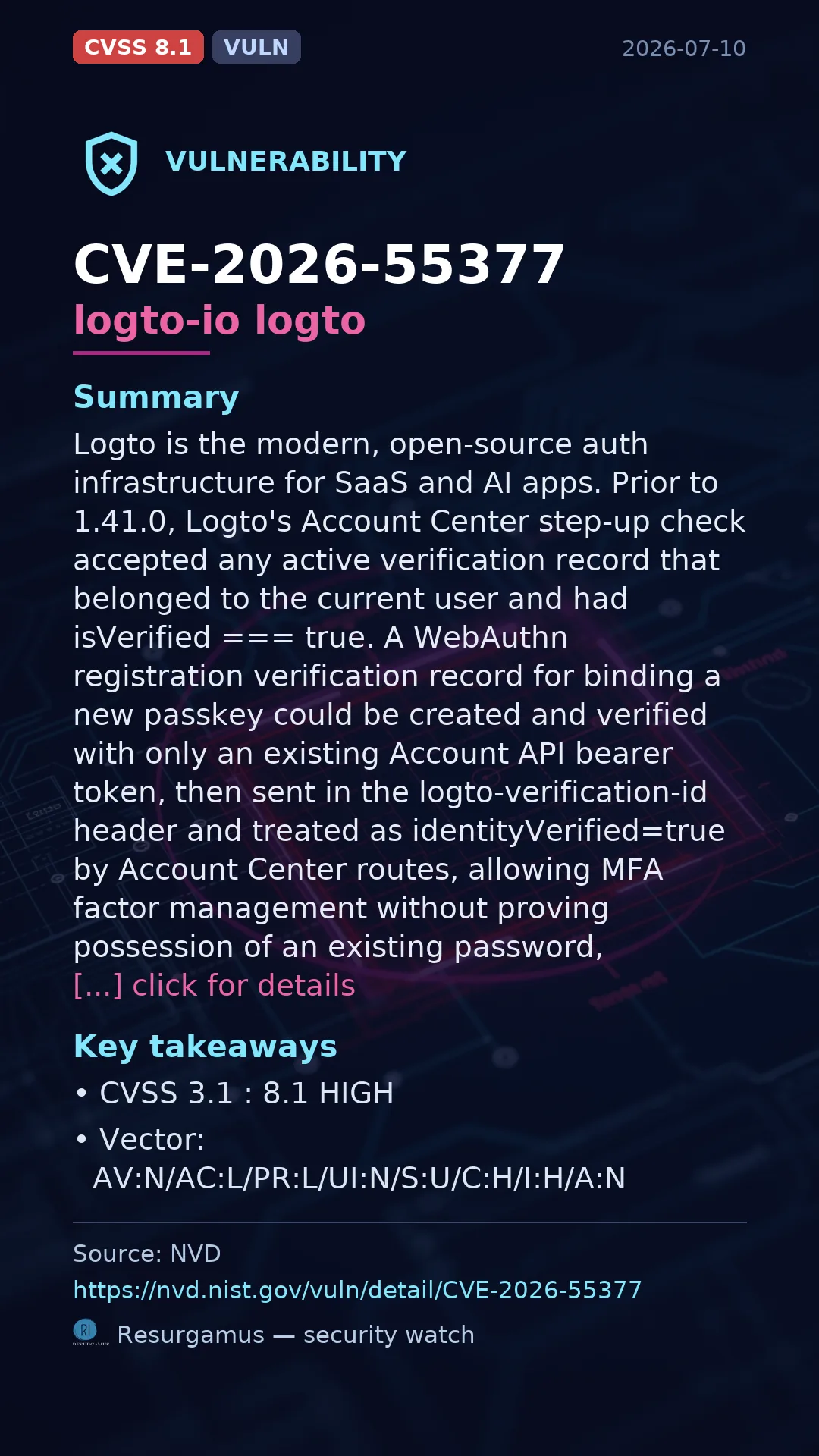 CVE-2026-55377 logto-io logto Vulnerability