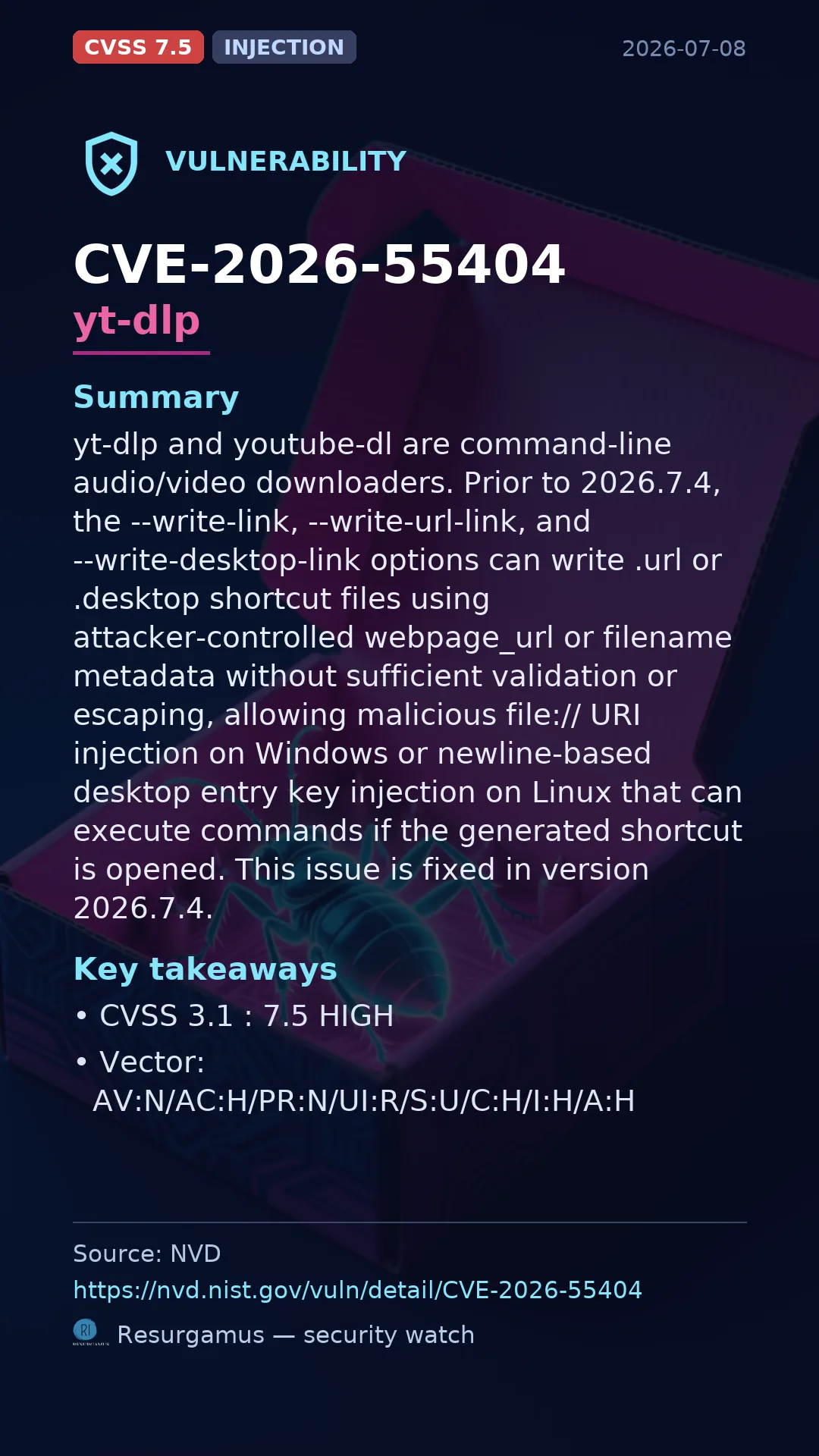 CVE-2026-55404 yt-dlp Vulnerability